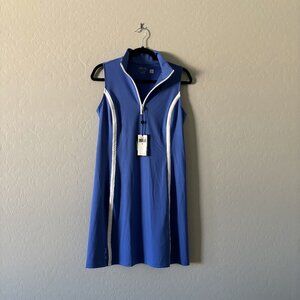 RLX Ralph Lauren Size S Blue White Quarter Zipper Collar A Line Athletic Dress
